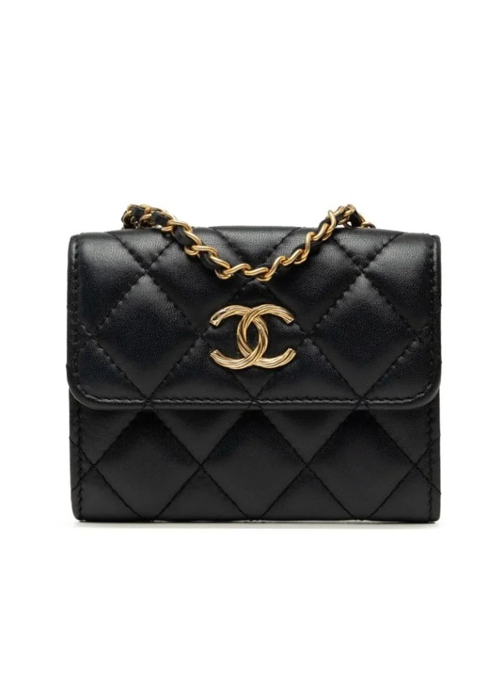 Chanel Quilted CC Logo Mini Chain Shoulder Bag Black Gold Lambskin